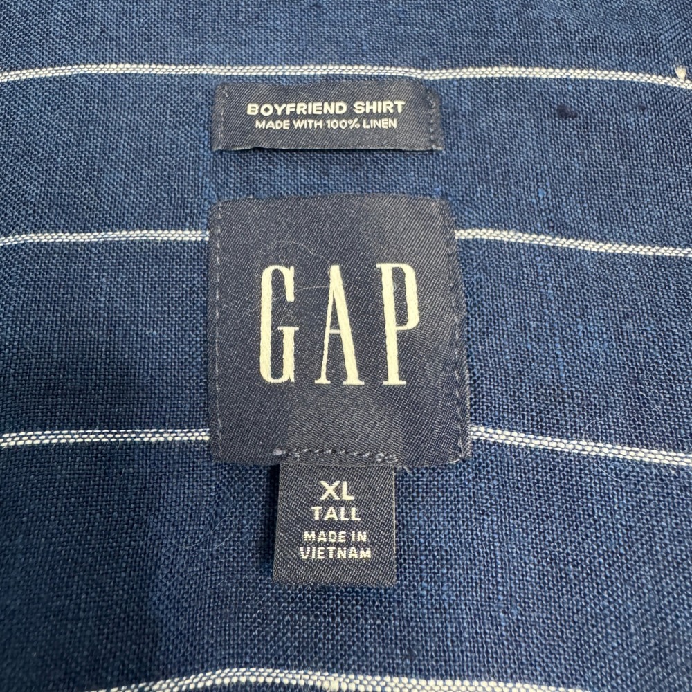 GAP The Boyfriend Shirt Tunic XL TALL 100% Linen Navy White Stripes Minimalist - Picture 7 of 8